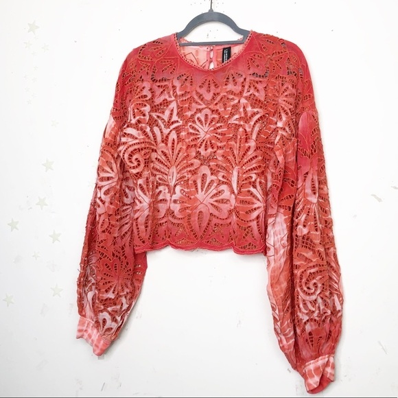 CONTINUUM Orange open eyelet balloon sleeve blouse - Picture 10 of 16